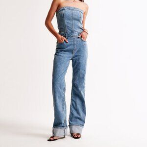 Abercrombie & Fitch Strapless Denim Jumpsuit - Large Tall